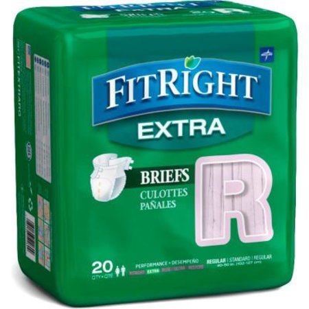 MEDLINE INDUSTRIES, INC Medline® FitRight Extra Adult Disposable Briefs, Size Regular, Waist Size 40"-50", 20/Bag FITEXTRARGZ